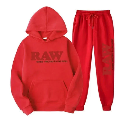 2025 Men's Set RAW Tracksuit men Running Hoodie Sweatpants Men's Set 2 piece set mens outfits  Autumn Winter warm sweatsuits