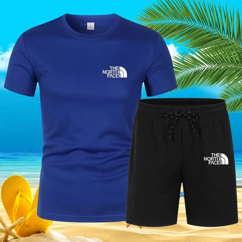 2025 New Trend Summer Men's Suit Hot Casual Fashion sportswear Beach print short-sleeved T-shirt suit jogging