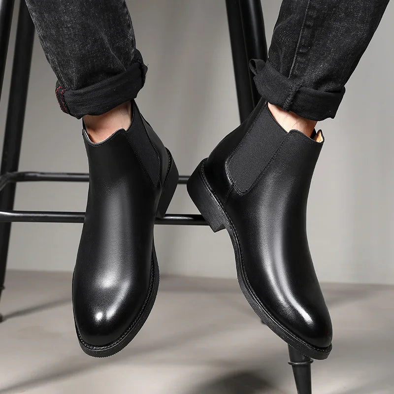Stivali Chelsea classici retrò da uomo in vera pelle, stivaletti corti alla caviglia in stile britannico, scarpe casual alte da uomo