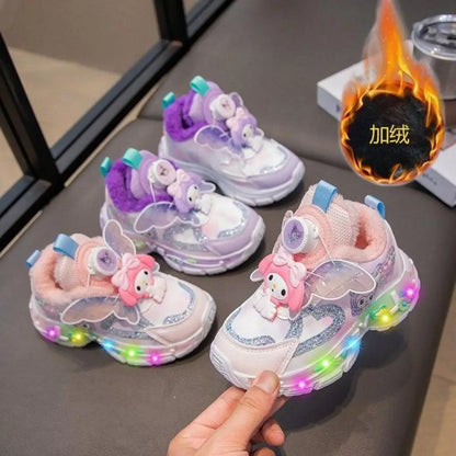 Scarpe da ginnastica Sanrios per bambine My Melody, stivali invernali in cotone, nuovo stile, scarpe sportive casual alla moda con cartoni animati, scarpe in cotone carine e kawaii per bambini.
