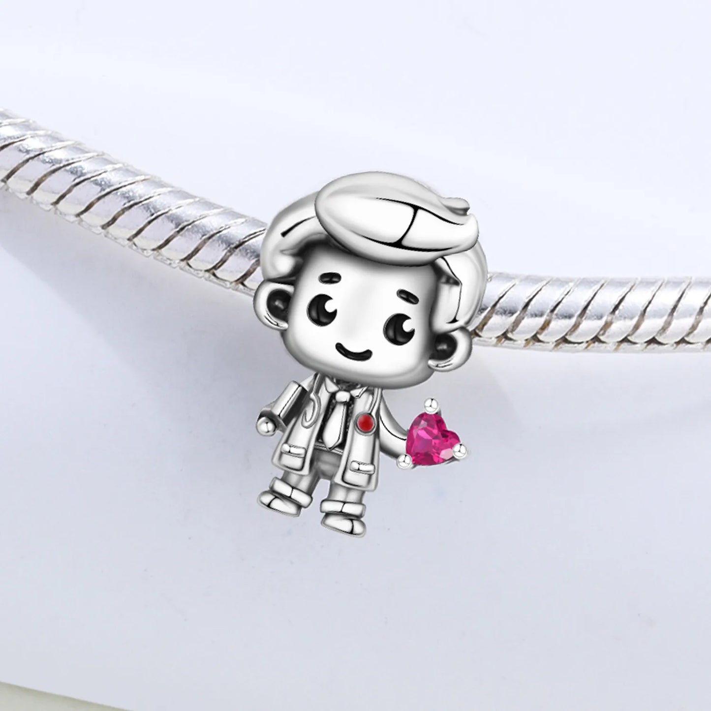 Orstarry 925 Argento Sterling Coppia Dottori Personaggi dei Cartoni Animati Perline Ciondoli Originali Braccialetti Charm Gioielli Feste Fai da Te Regali