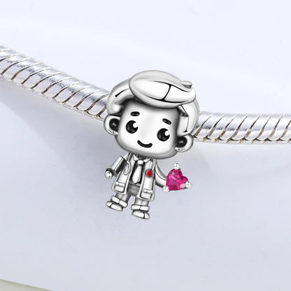 Orstarry 925 Argento Sterling Coppia Dottori Personaggi dei Cartoni Animati Perline Ciondoli Originali Braccialetti Charm Gioielli Feste Fai da Te Regali