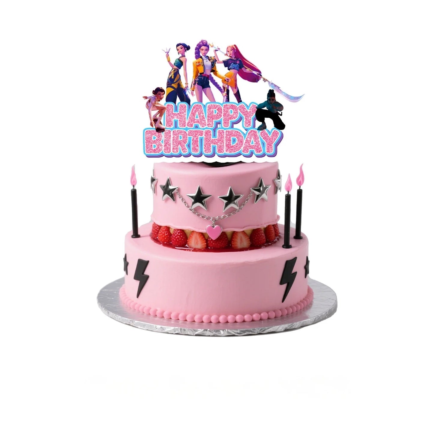 Purple and Pink Laser K-POP Demons Hunters Birthday Party Cake Decorations Birthday Cake Decorations for Girls' Birthday Party