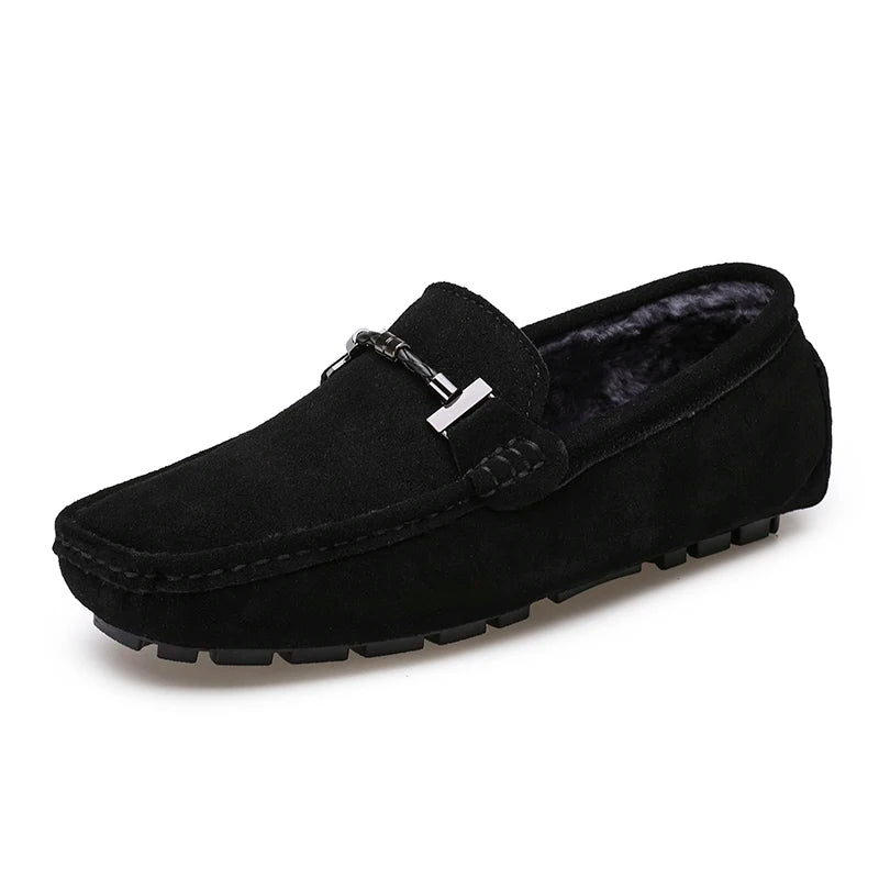 Mocassini da uomo, scarpe casual slip-on, mocassini da uomo in pelliccia, scarpe invernali calde da uomo, mocassini in vera pelle scamosciata di vacchetta, scarpe basse di lusso