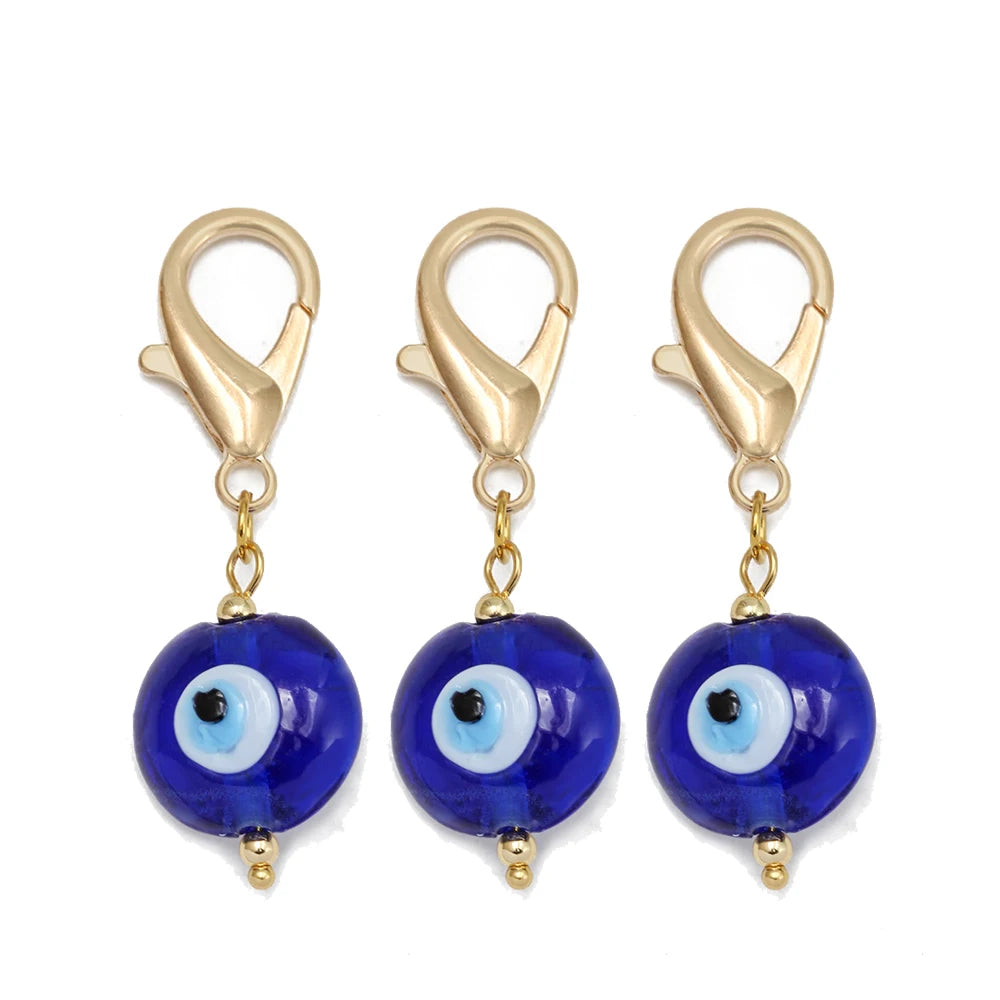 Set di 3 portachiavi Lucky Eye Turkish Evil Eye in lega, portachiavi rotondo Fatima, portachiavi per borsa e auto, pulsaras bijoux צמידים