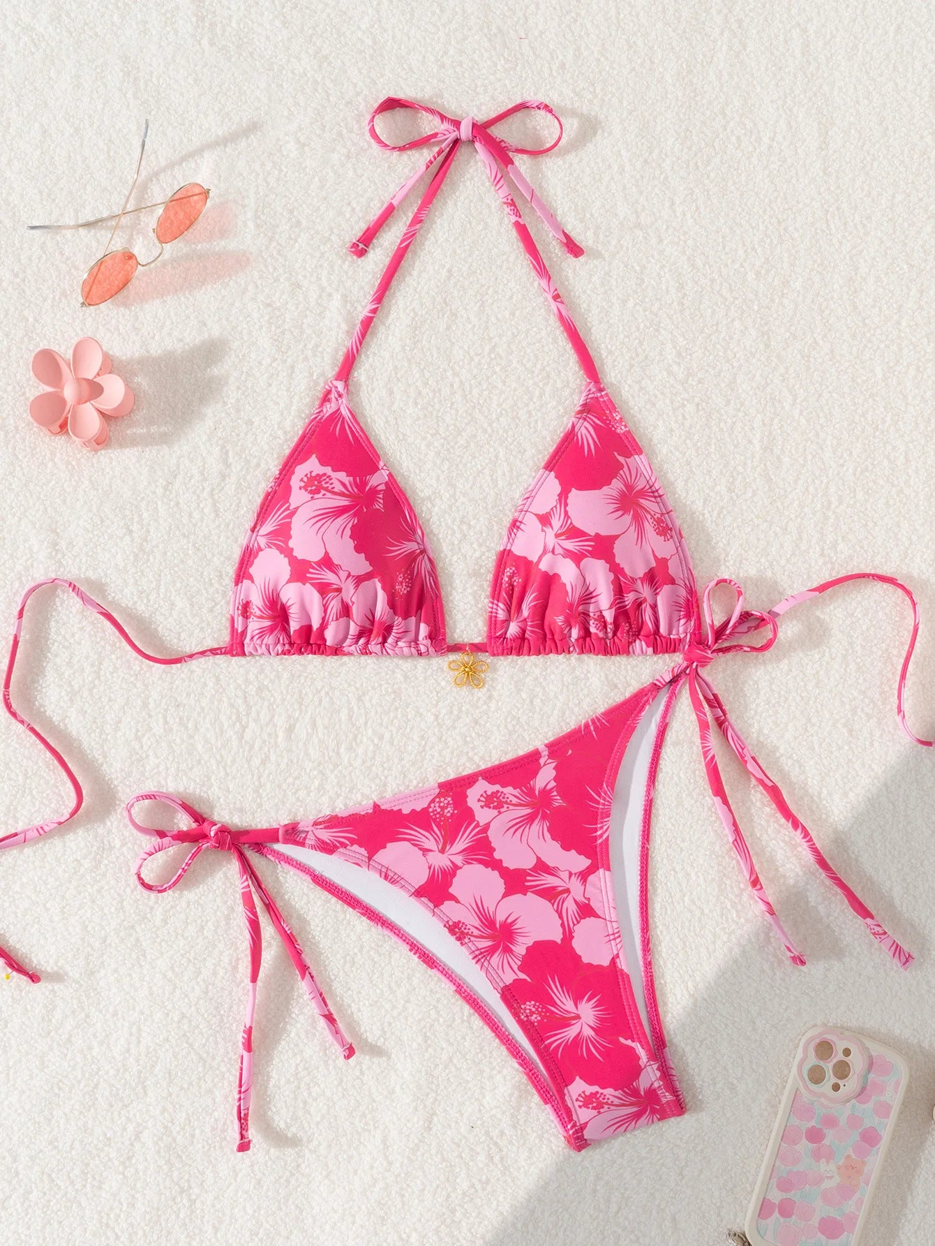 "2025 New Triangle Bikini Set - Floral Print Push Up Swimsuit & Brazilian Bottoms"