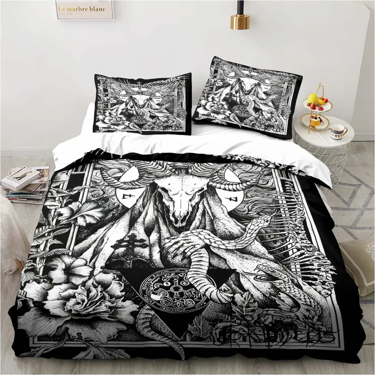 Biancheria da letto satanica, biancheria da letto per letto singolo con tema demoniaco, set inferno e morte, set copripiumino da 3 pezzi, copripiumino matrimoniale king size, tessuti per la casa.