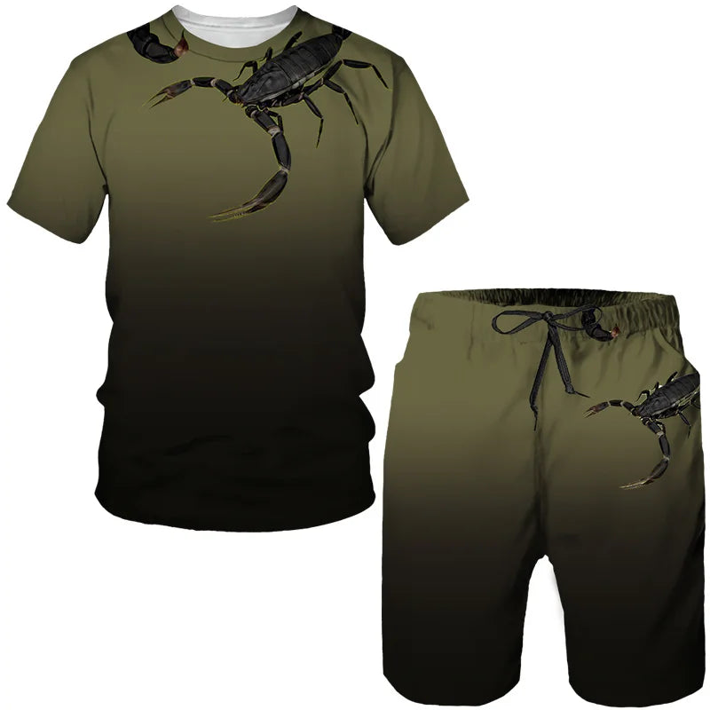 Nuovo set di magliette e pantaloncini con stampa 3D Scorpion, tuta da uomo, maglietta a maniche corte oversize, set di pantaloni, abbigliamento da uomo