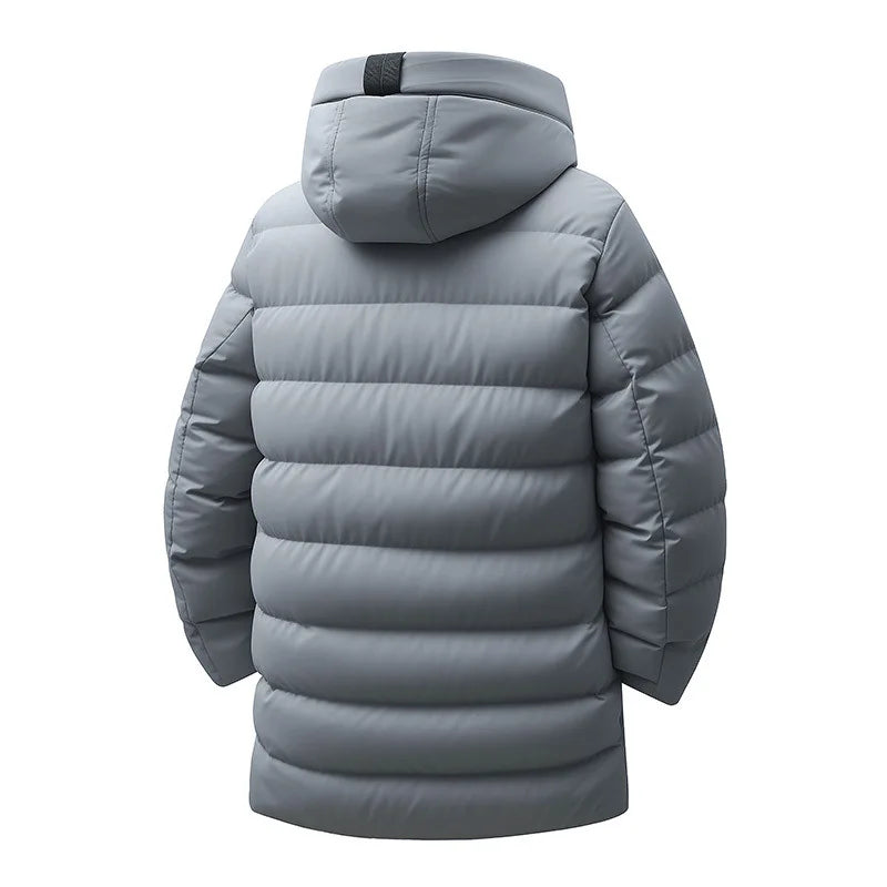 Warm Hooded Cotton Jacket Men's Mid-Length Youthful Autumn Winter Fashionable Bamboo Fiber Polyester Filled Coat for Teens