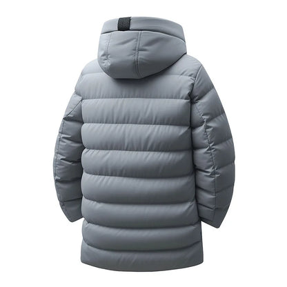Warm Hooded Cotton Jacket Men's Mid-Length Youthful Autumn Winter Fashionable Bamboo Fiber Polyester Filled Coat for Teens