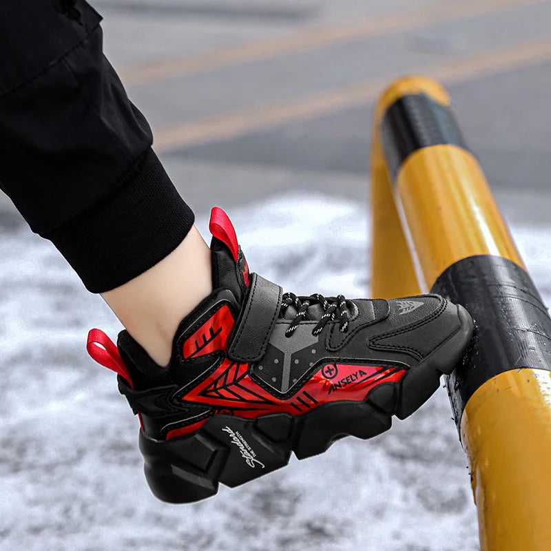 Scarpe sportive invernali per bambini, scarpe da corsa in pelle per ragazzi, scarpe basse casual da passeggio, stivali caldi e leggeri per attività all'aperto.