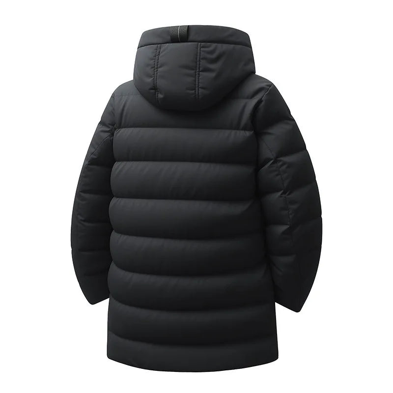 Warm Hooded Cotton Jacket Men's Mid-Length Youthful Autumn Winter Fashionable Bamboo Fiber Polyester Filled Coat for Teens