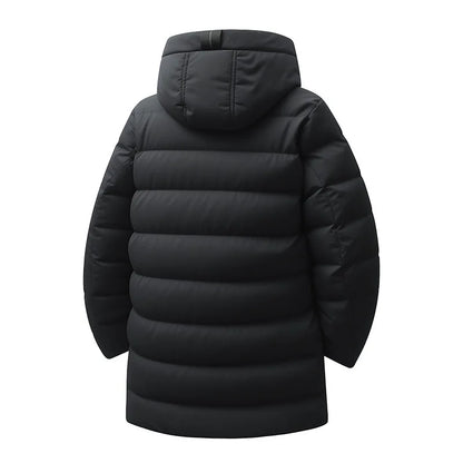 Warm Hooded Cotton Jacket Men's Mid-Length Youthful Autumn Winter Fashionable Bamboo Fiber Polyester Filled Coat for Teens