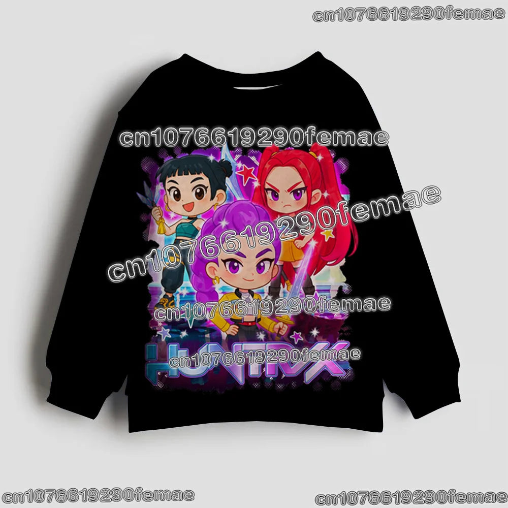 Maglione per bambini con motivo KPOP Demon Hunter Huntrix 2026, maniche lunghe, alla moda, casual, per primavera e autunno.