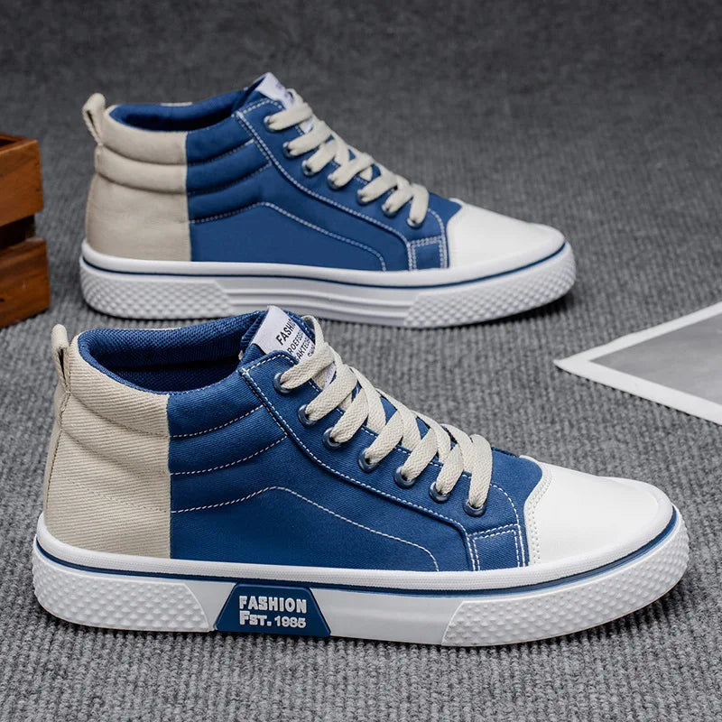 Scarpe da uomo alte in tela per l'autunno, scarpe da skateboard traspiranti, scarpe vulcanizzate con suola morbida, sneakers da uomo alla moda.
