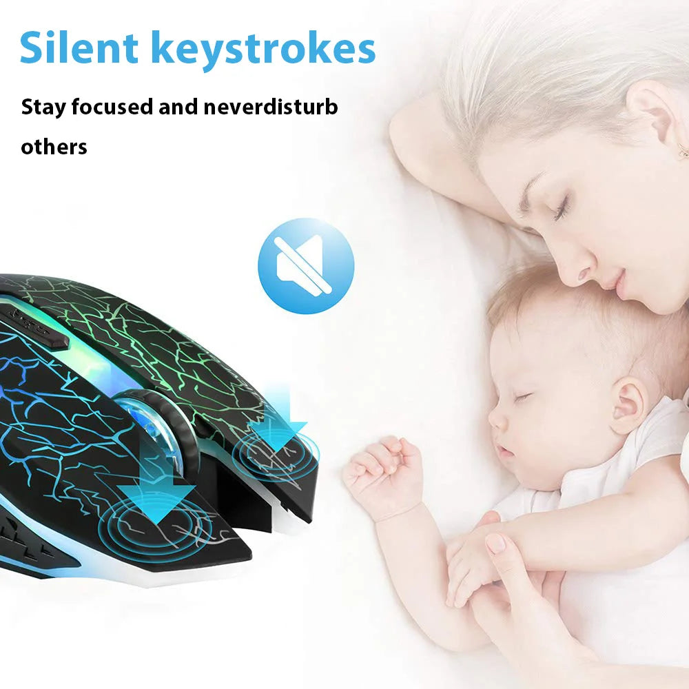 Mouse da gioco ergonomico wireless 2.4G RGB silenzioso 1600 dpi ricaricabile meccanico per PC laptop computer gamer
