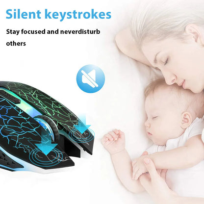 Mouse da gioco ergonomico wireless 2.4G RGB silenzioso 1600 dpi ricaricabile meccanico per PC laptop computer gamer