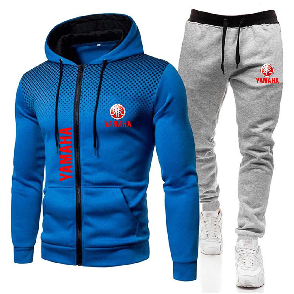 The popular Yamaha logo two-piece men's sportswear for 2025, running clothes, sportswear, hooded sweatshirt, zipper sweatshirt,