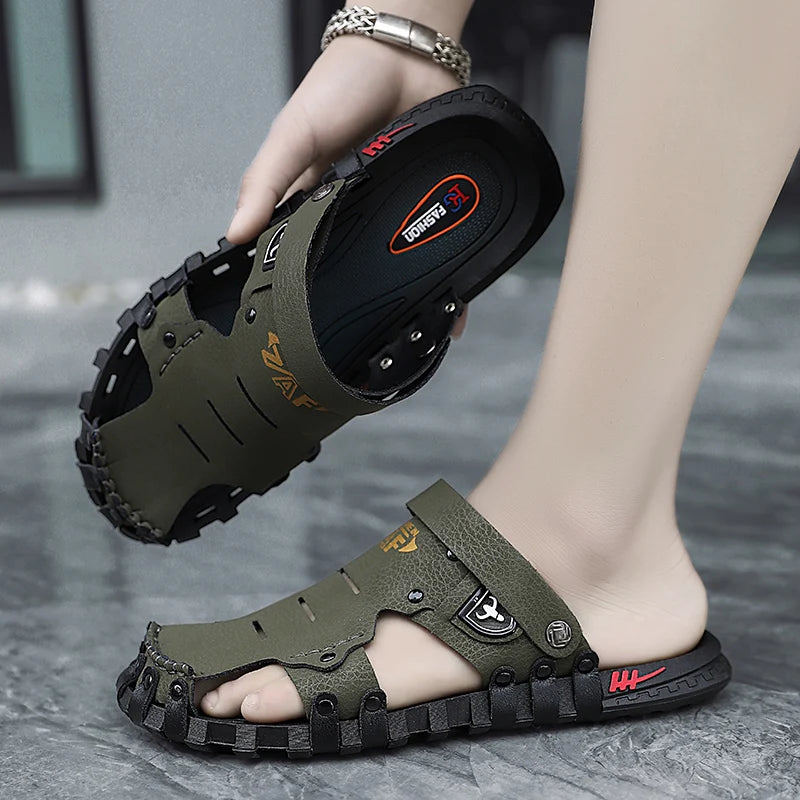 Ciabatte da uomo con punta chiusa, stile strada/spiaggia, antiscivolo, morbide e leggere, taglie forti 45 46, scarpe estive alla moda, casual e moderne.