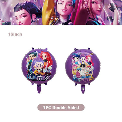 Kpop Demon Hunter Birthday Decoration Set Kpop Girl Cup Pate Happy Balloon Happy Banner Gift Bags Supplies for Kids Party Favors