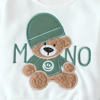 Completo invernale per neonati Prowow con maglione e pantaloni con orsetto ricamato e lettere, 2 pezzi. Set di abbigliamento carino per bambini.