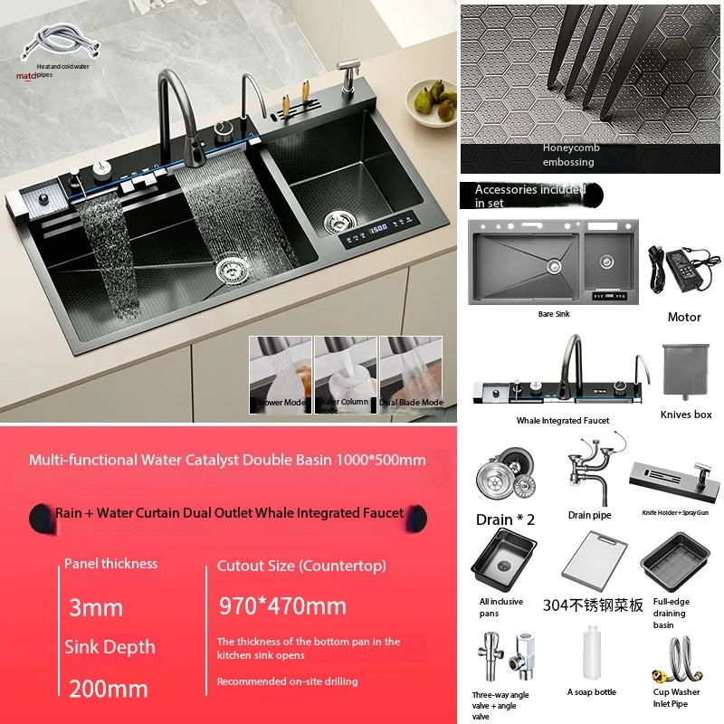 Household Smart Fruit & Vegetable Purification Double Sink SUS304 Water Catalyst Pesticide Residue Removal Multifunctional