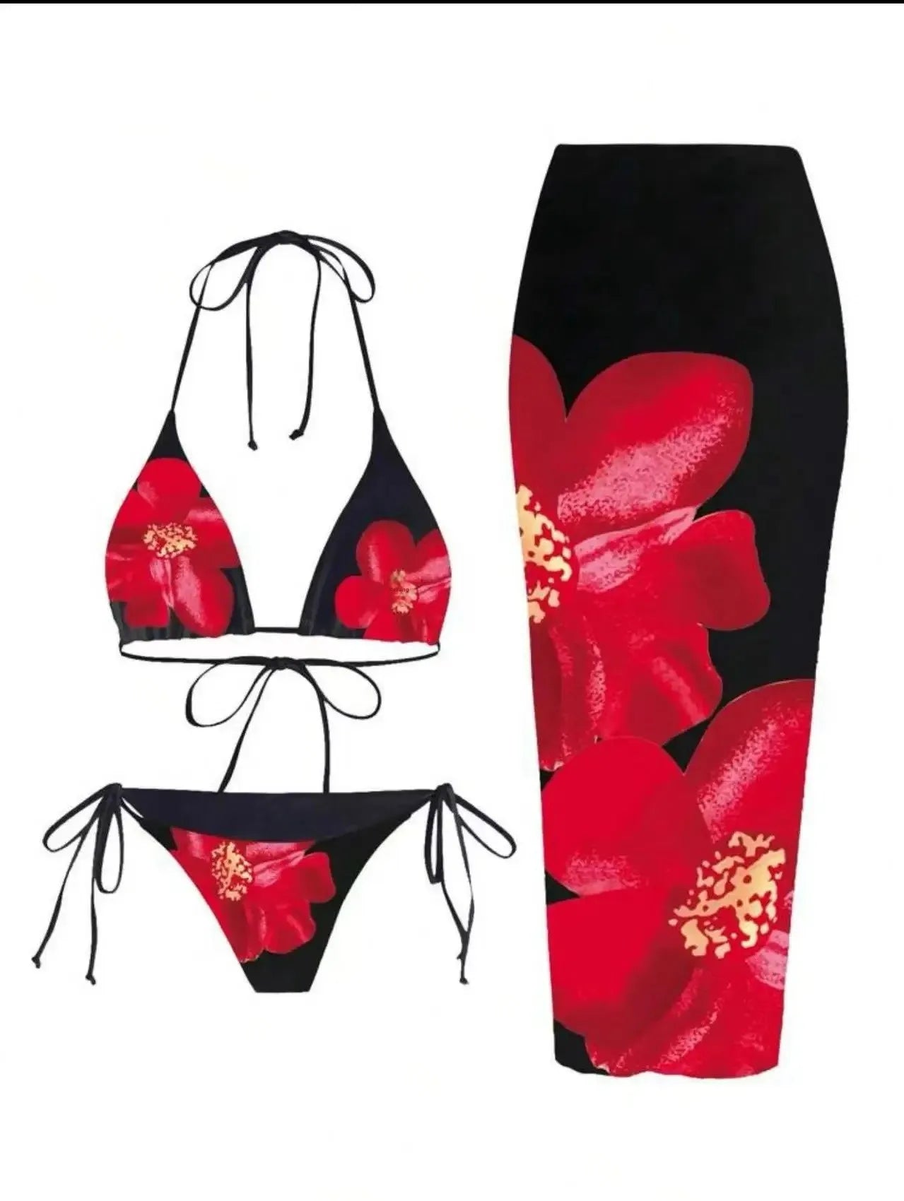 Costume da bagno a tre pezzi con stampa sexy Charms Lilies, set bikini in edizione limitata, attraente, sensuale, alla moda, abbigliamento femminile.