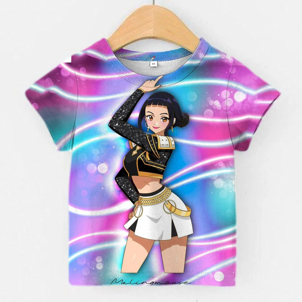 T-shirt da ragazza Hunterrix, demone K-Pop coreana, molto venduta, a maniche corte, ideale per l'estate e perfetta per i viaggi quotidiani.