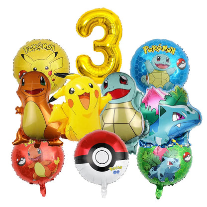 10 palloncini a tema cartoni animati per feste, tra cui Pikachu, il piccolo drago di fuoco, Jenny e la tartaruga, decorazioni per feste di compleanno per bambini e regali.