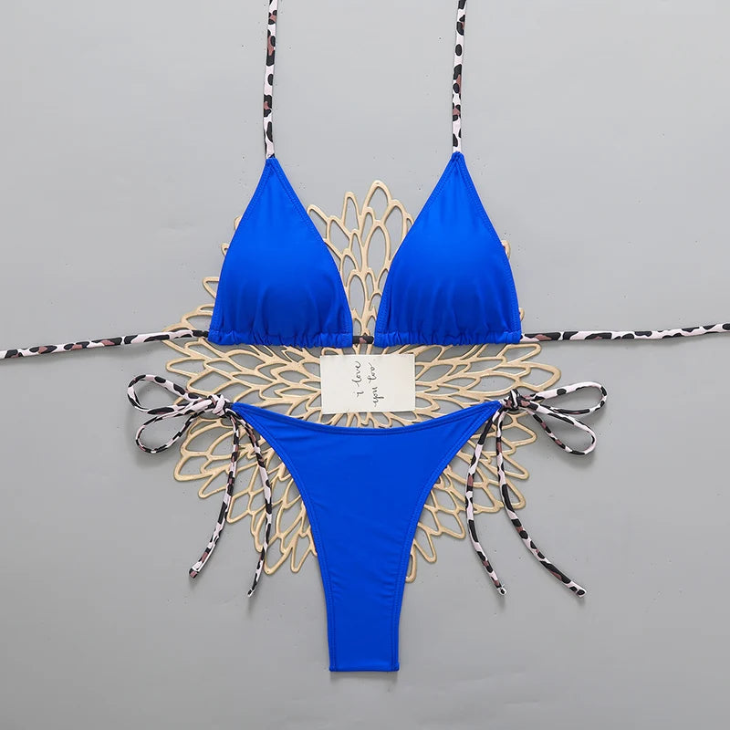 Bikini sexy leopardato da uomo, costume da bagno 2026, bikini micro tanga con laccetti all'americana, set di costumi da bagno femminili per donna, costume da bagno