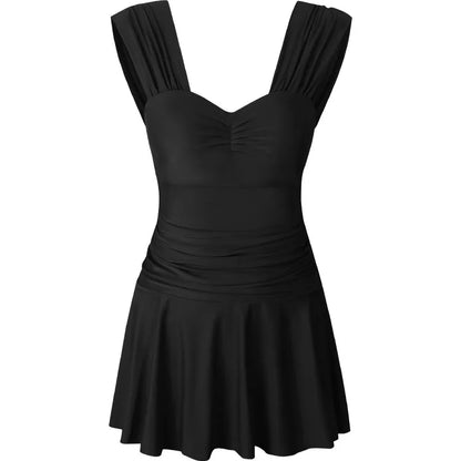 Pure Color Swimwear Women's Sleeveless Sexy Backless Thermal Spring Skirt Style Swimming Suit High Elasticity Wear Resistant