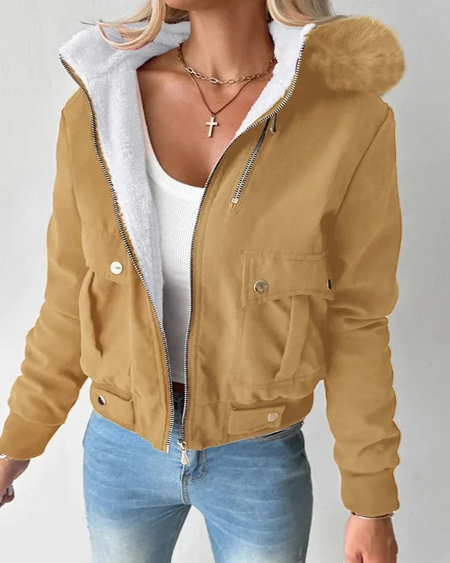 Giacca da donna corta Streetwear Moda versatile Casual Cerniera Spessa Maniche lunghe Cappotti con cappuccio per donna 2024 Autunno/Inverno
