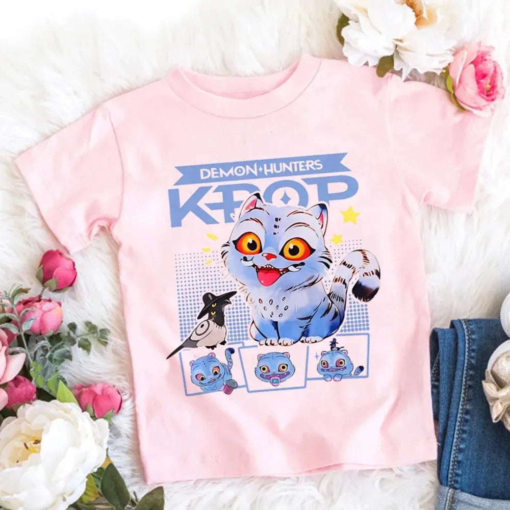 2026 Maglietta per bambine in morbido cotone con stampa del film KPop Demon Hunters - Regali per i fan - Abbigliamento per bambini - Top casual alla moda