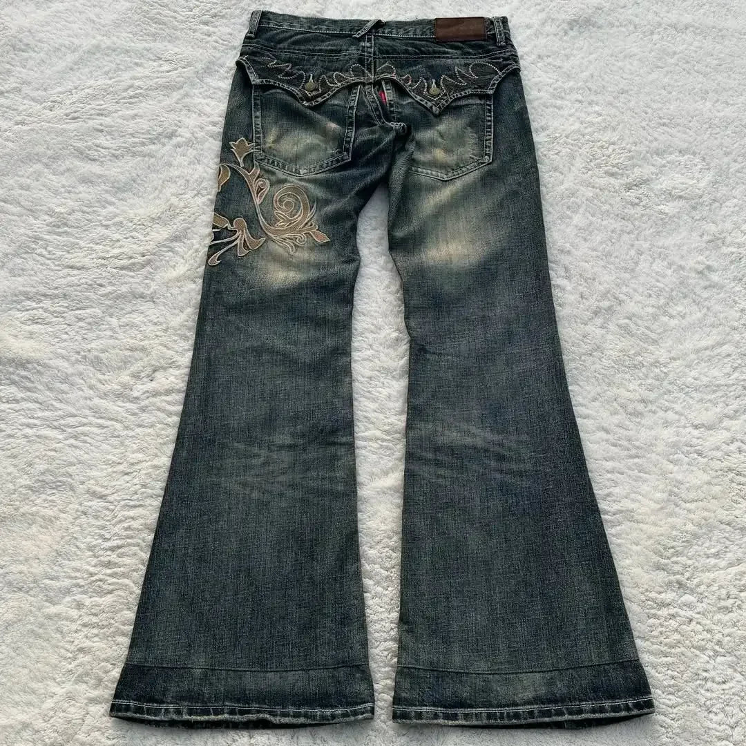 Jeans da donna Y2K con ricamo retrò americano, modello a corno, street fashion, pantaloni slim gotici, jeans da donna