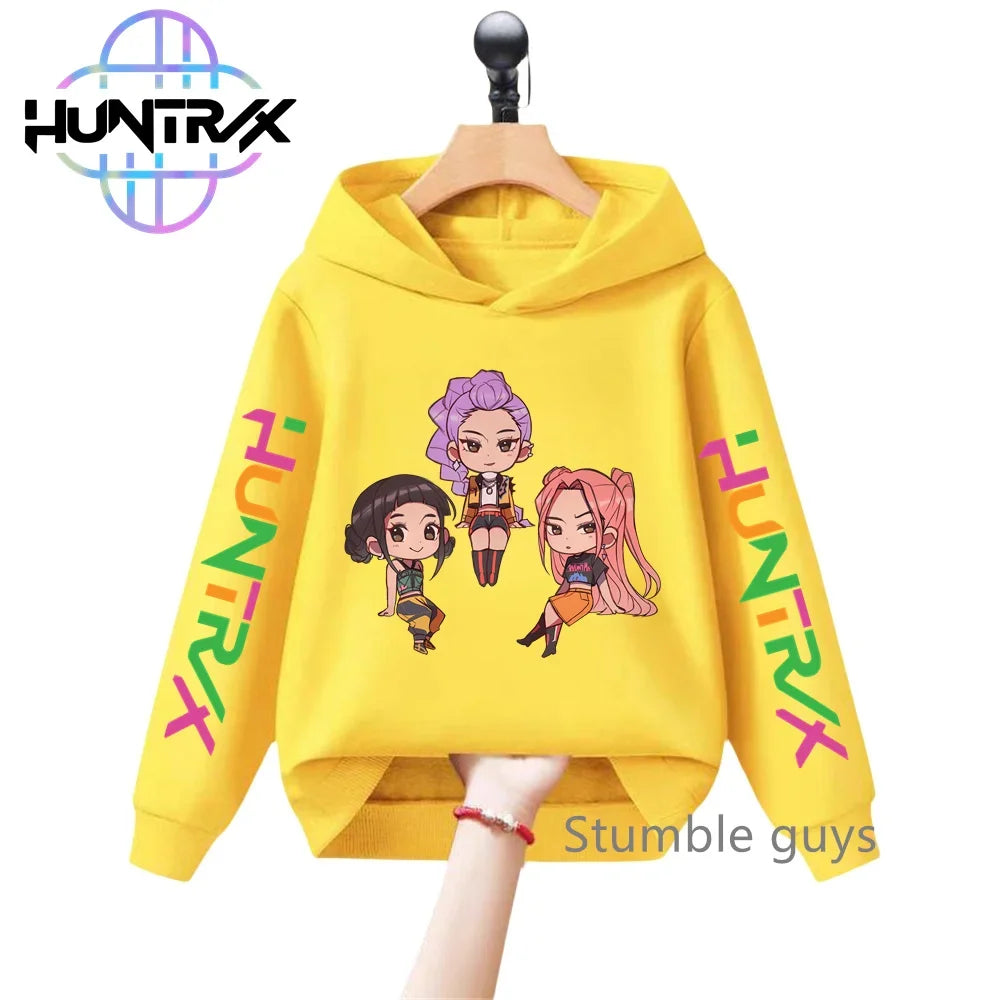 Felpa con cappuccio a maniche lunghe per bambini con stampa anime autunnale KPop Demon Hunters, abbigliamento sportivo, vestiti casual per ragazzi e ragazze.