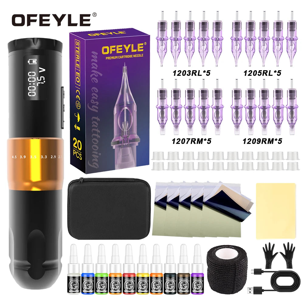 Kit completo per tatuaggi, macchinetta per tatuaggi wireless con corsa regolabile da 2,7 a 4,5 mm, penna per tatuaggi e cartucce miste per tatuatori.