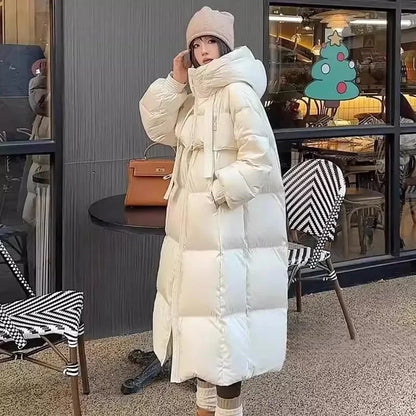 Fashion Oversize Loose Parkas Women's X-long Cotton-padded Jacket Winter Streetwear Overcoat Hooded Coats Black White Jackets