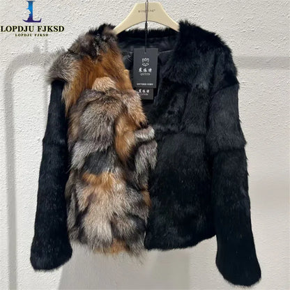 Cappotto in vera pelliccia di coniglio Rex da donna, autunno inverno, giacca in pelliccia di volpe intrecciata, spessa, calda, nuova ed elegante, capospalla caldo da donna