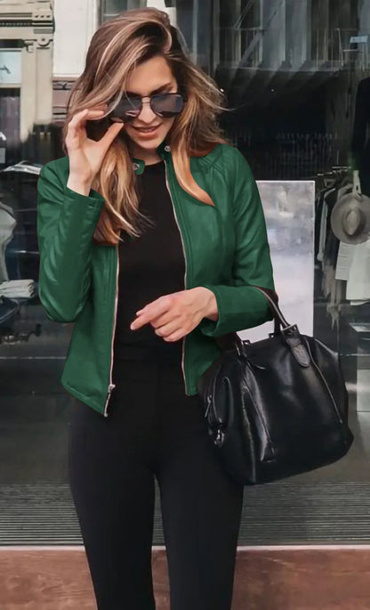 Autumn and Winter Women's Large Size Leather Jacket Fashionable Solid Color Slim Street Elegant Versatile Top PU Suit Jacket