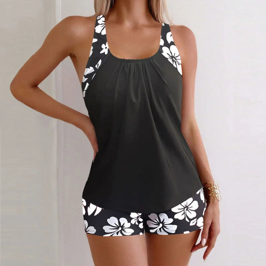 Set bikini nero slim fit, offerta imperdibile della stagione, nuovo stile, tankini da donna, pantaloni piatti con bordo incrociato, spacco sensuale
