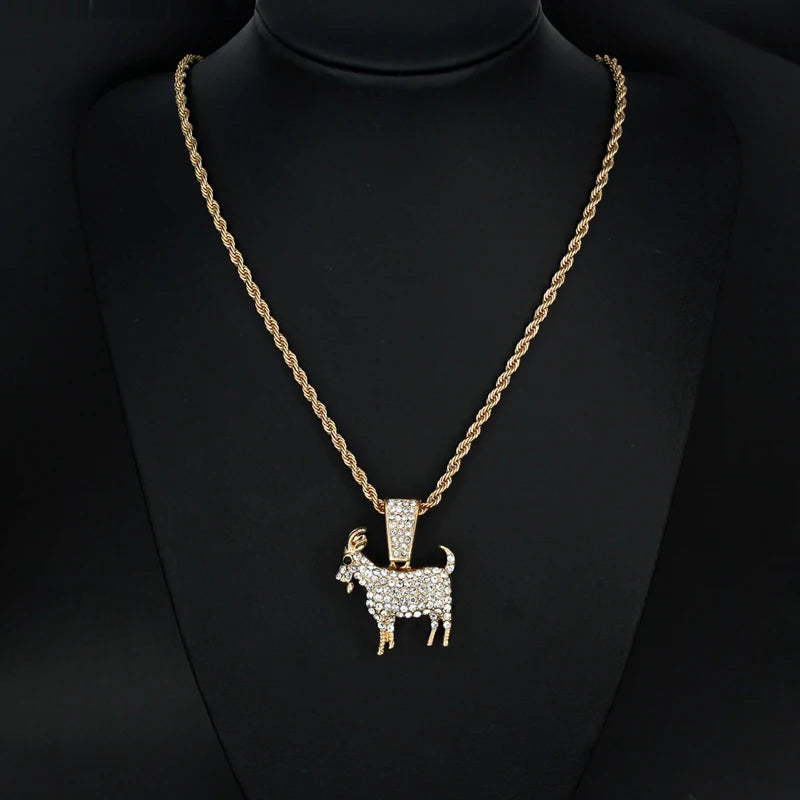 Collana con ciondolo a forma di capra placcata oro e argento, stile hip hop, con catena da tennis, ideale come regalo per uomo e donna, gioiello motivazionale.