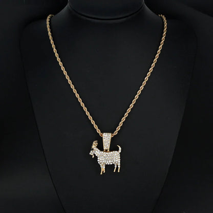 Collana con ciondolo a forma di capra placcata oro e argento, stile hip hop, con catena da tennis, ideale come regalo per uomo e donna, gioiello motivazionale.