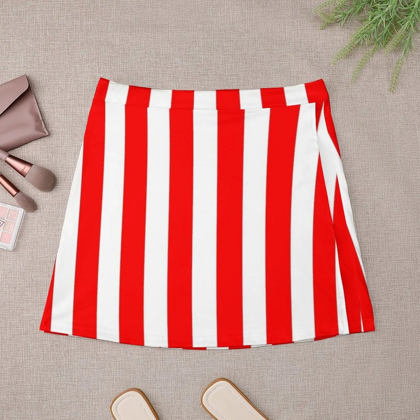 Red Vertically-Striped Mini Skirt festival outfit women extreme mini dress