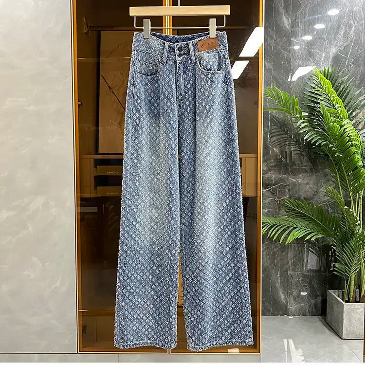 Jeans da donna primavera estate, jeans a gamba dritta, nuovo design Sense per donna, vestibilità ampia, vita alta, gamba larga