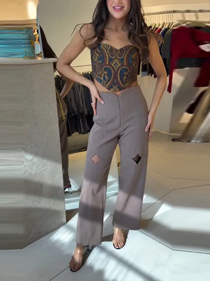 2026 Spring New Solid Hollow Out Long Pants For Women Elegant High Waist Wide Leg Trousers Female Street Casual Y2k Chic Pants