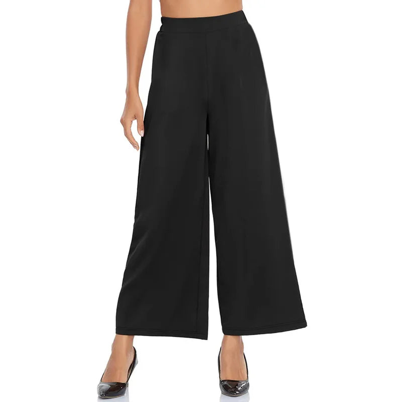 2025 Trendy Wide Leg Pants Women Regular Waist Stretchy Slimming Black Casual Party Office Trousers 