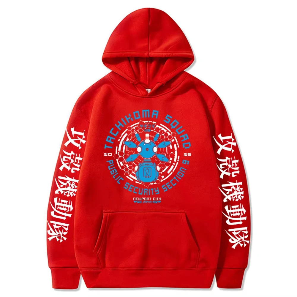 Felpa con cappuccio stile anime giapponese retrò Ghost in the Shell per uomo e donna, manica lunga, Gits Manga Tachikoma Squad Walker Robots Streetwear