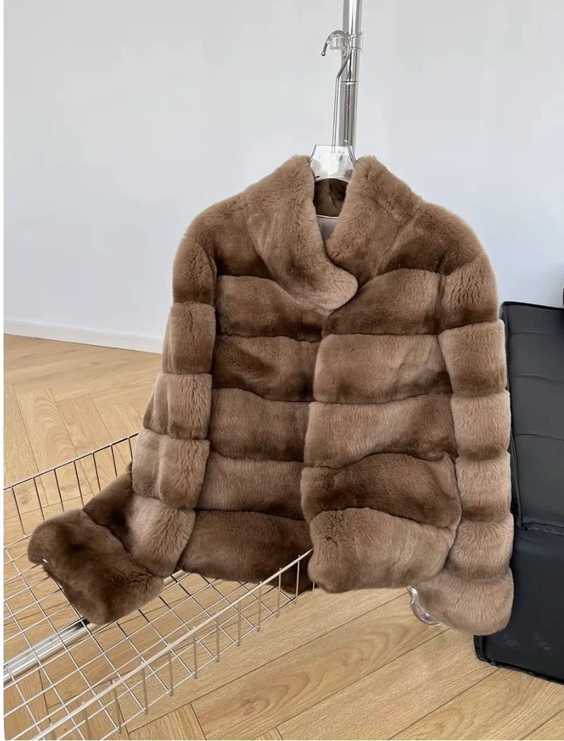 New Whole Skin Otter Rabbit Fur Coat for Women Short Style, Stand-up Collar to Show Slimness, Young Style Fur Jacket Coat