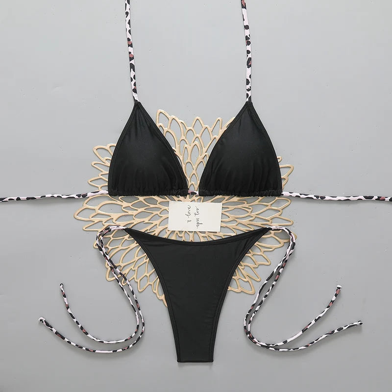 Bikini sexy leopardato da uomo, costume da bagno 2026, bikini micro tanga con laccetti all'americana, set di costumi da bagno femminili per donna, costume da bagno