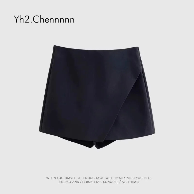 High Waist Black Pants Short Skirt Slit Design Business Style Semi-Body Slimming Versatile Autumn Fashion College Girl Short...